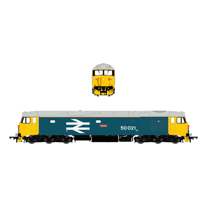 BR Class 50 - Large Logo w/grey roof & orange cantrail stripe - 50021 'Rodney'